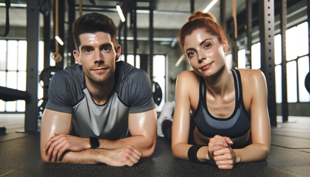fitness woman and man resting